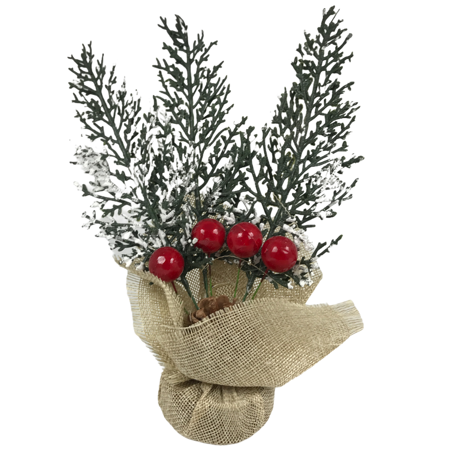 Χριστουγεννιάτικο Διακοσμητικό Επιτραπέζιο Δεντράκι Berries Κουκουνάρι Βάση Λινάτσα 26cm Σ120